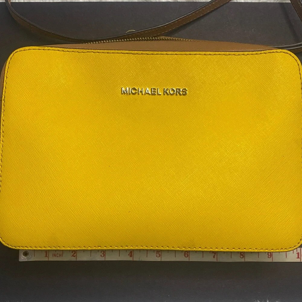 Michael Kors Mustard and Brown colored Crossbody Bag